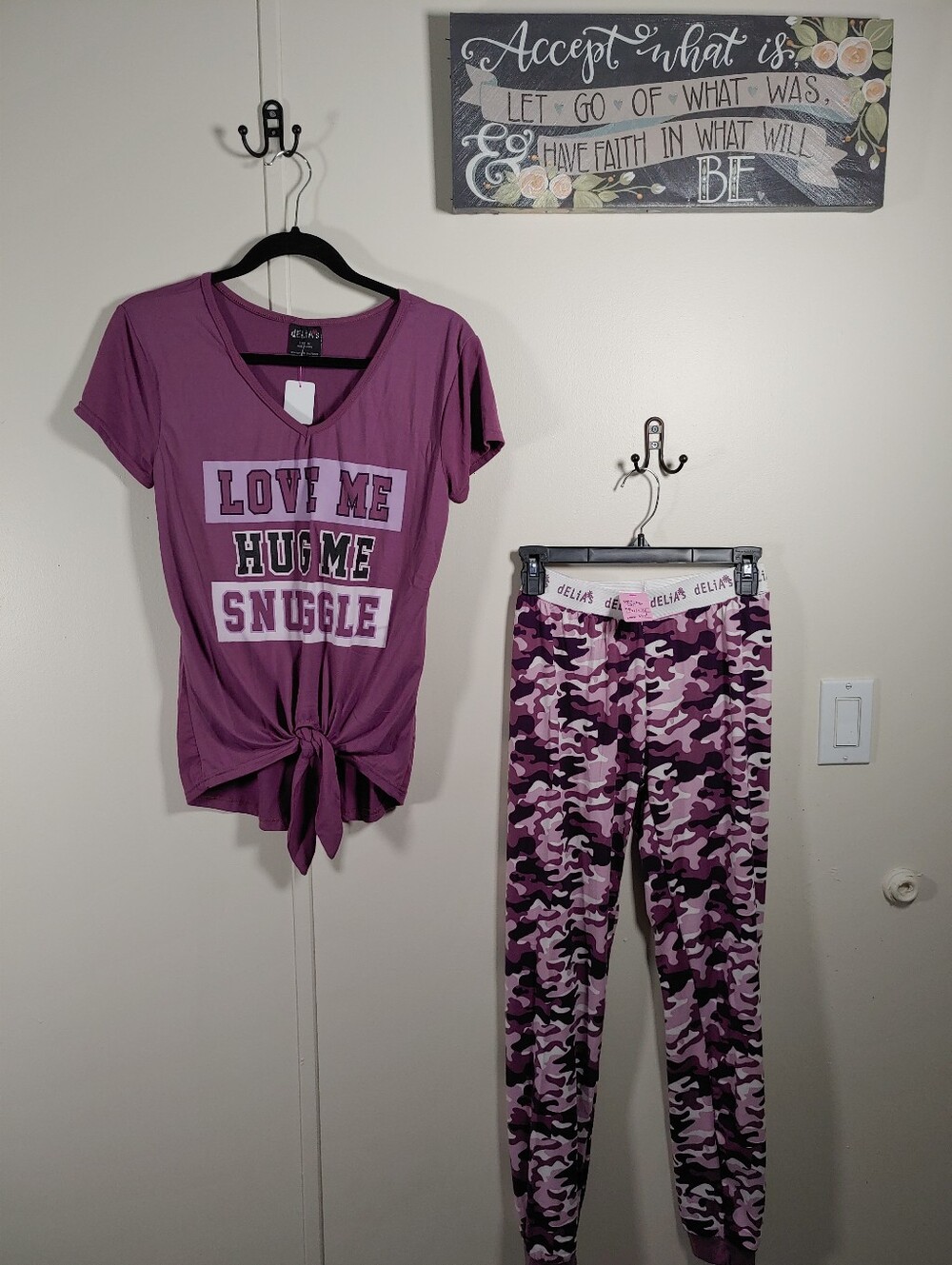 NWOT Delia's Adorable Medium Plum/Purple Camo Short Sleeve Pajama set